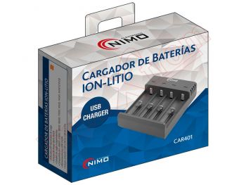 Cargador pilas / baterías cilíndricas de Ion-Litio de 4 canales